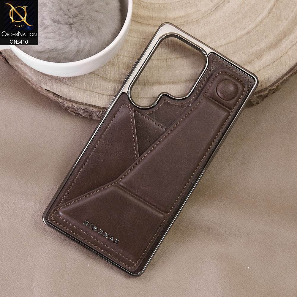 Samsung Galaxy S25 Ultra Cover - Dark Brown - Rimbmax Premium Leather Case With Card Holder And Kickstand Holder - Futurestore.pk
