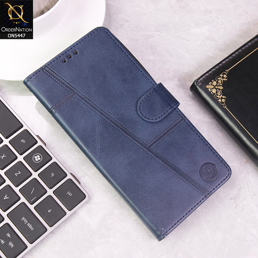 Vivo V50 Cover - Blue - Premium Leather Megantic Flip Book Covers With Card Holding Option