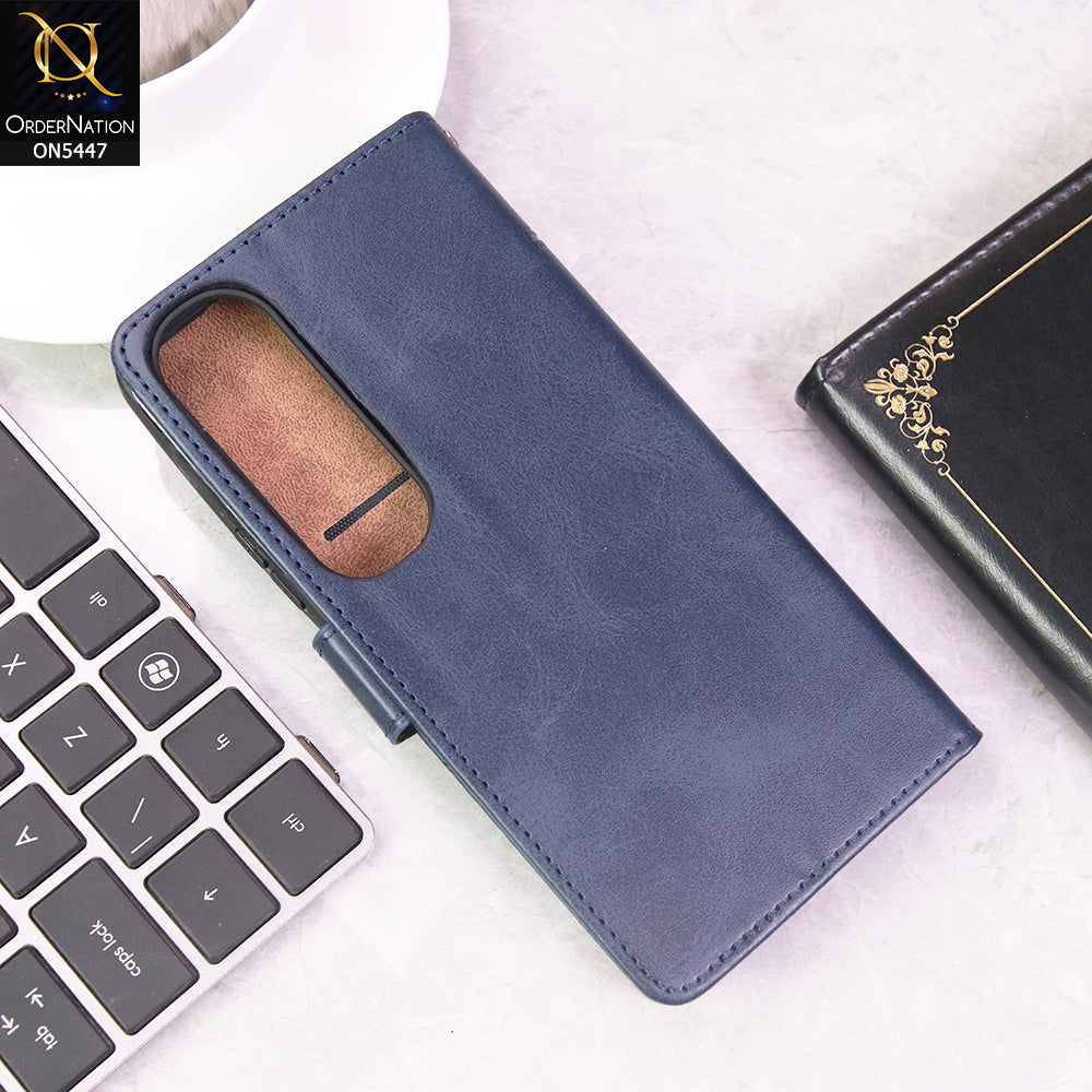 Vivo V50 Cover - Blue - Premium Leather Megantic Flip Book Covers With Card Holding Option