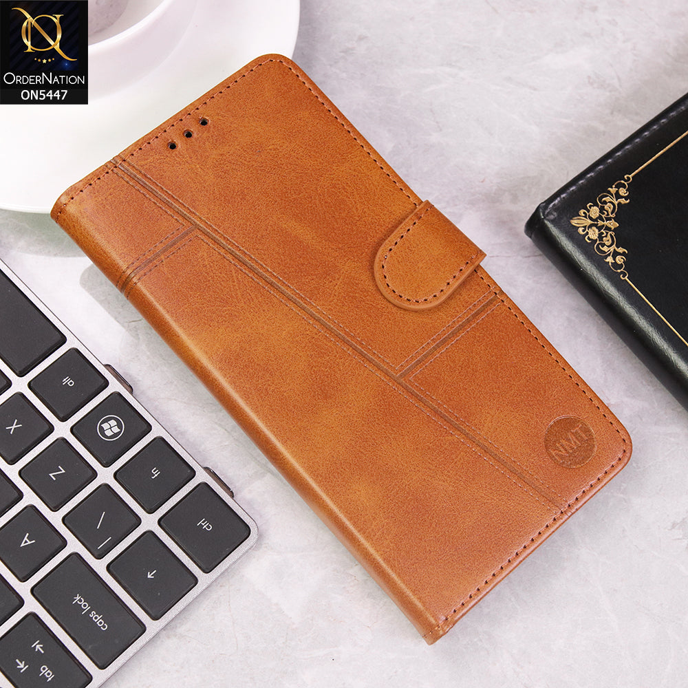 Vivo V40 Cover - Light Brown - Premium Leather Megantic Flip Book Covers With Card Holding Option