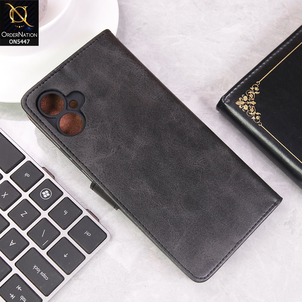 Tecno Camon 19 Pro Cover - Black - Premium Leather Megantic Flip Book Covers With Card Holding Option