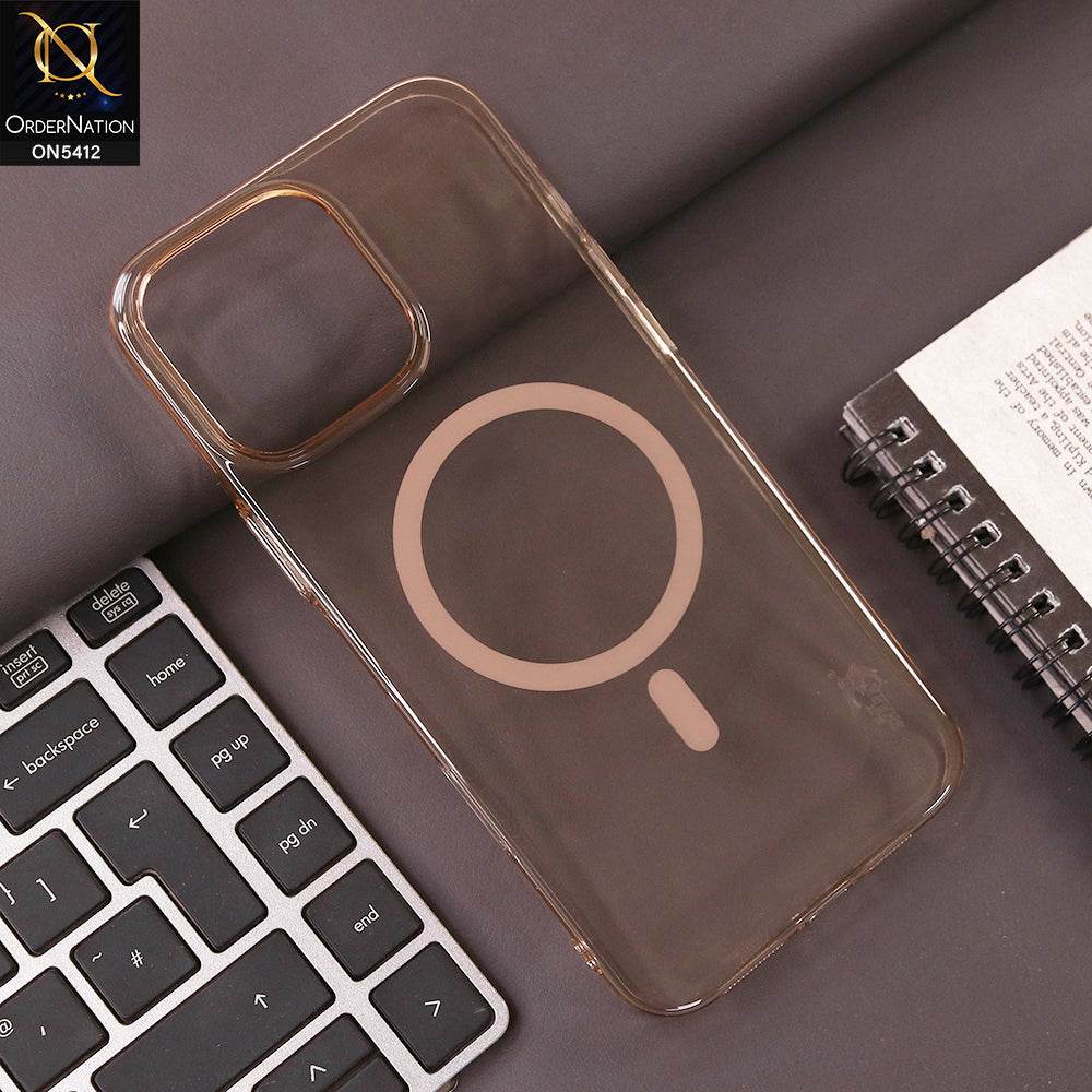 iPhone 16 Pro Max Cover - Brown - Ultra Thin HD Clear Hard PC Magsafe Case Magnetic Transparent Back Cover - Futurestore.pk