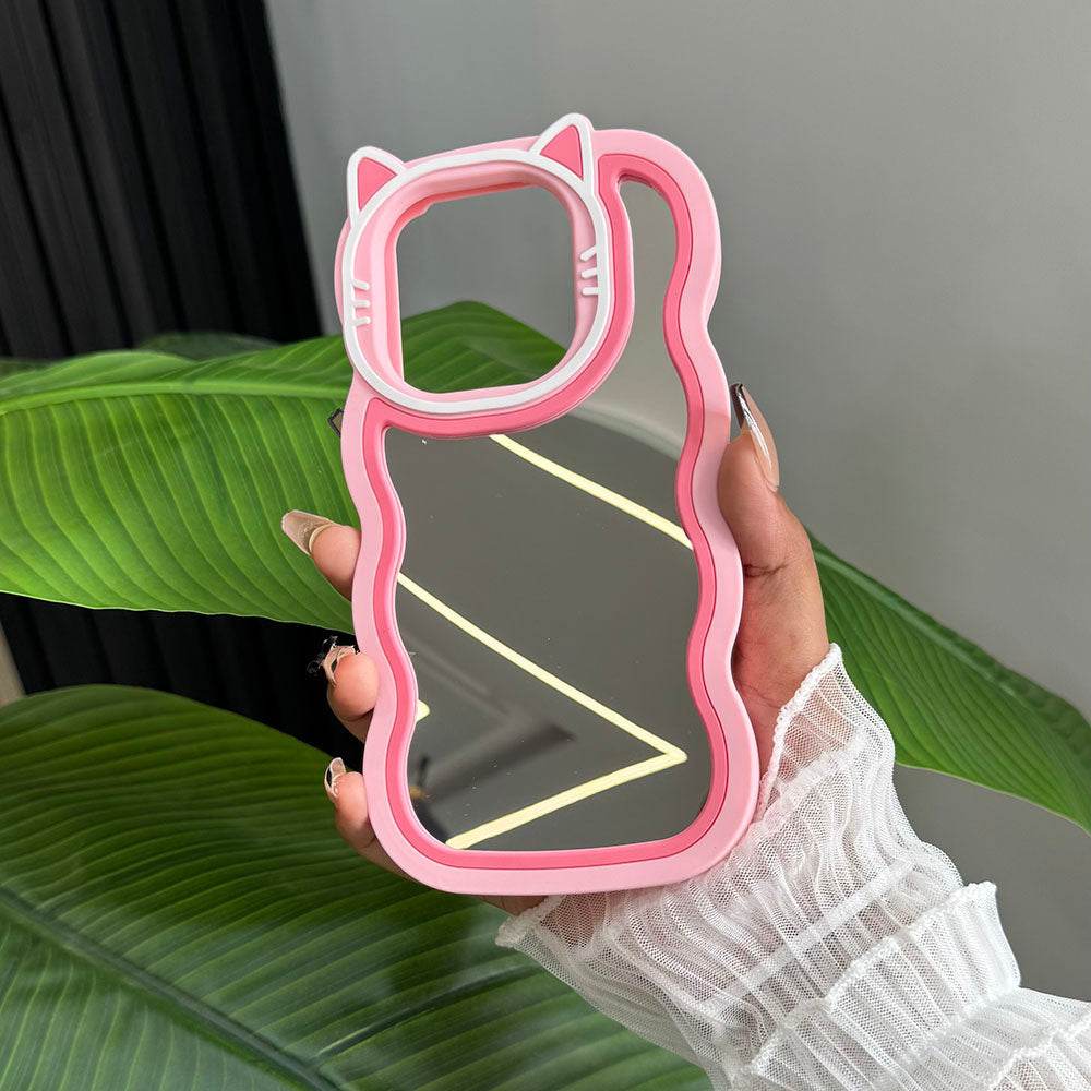 Infinix Smart 9 HD Cover - Pink - Cute 3D Cartoon Soft Silicone Mirror Case - Futurestore.pk