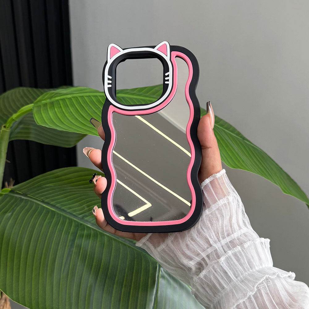 Infinix Smart 9 HD Cover- Black - Cute 3D Cartoon Soft Silicone Mirror Case - Futurestore.pk