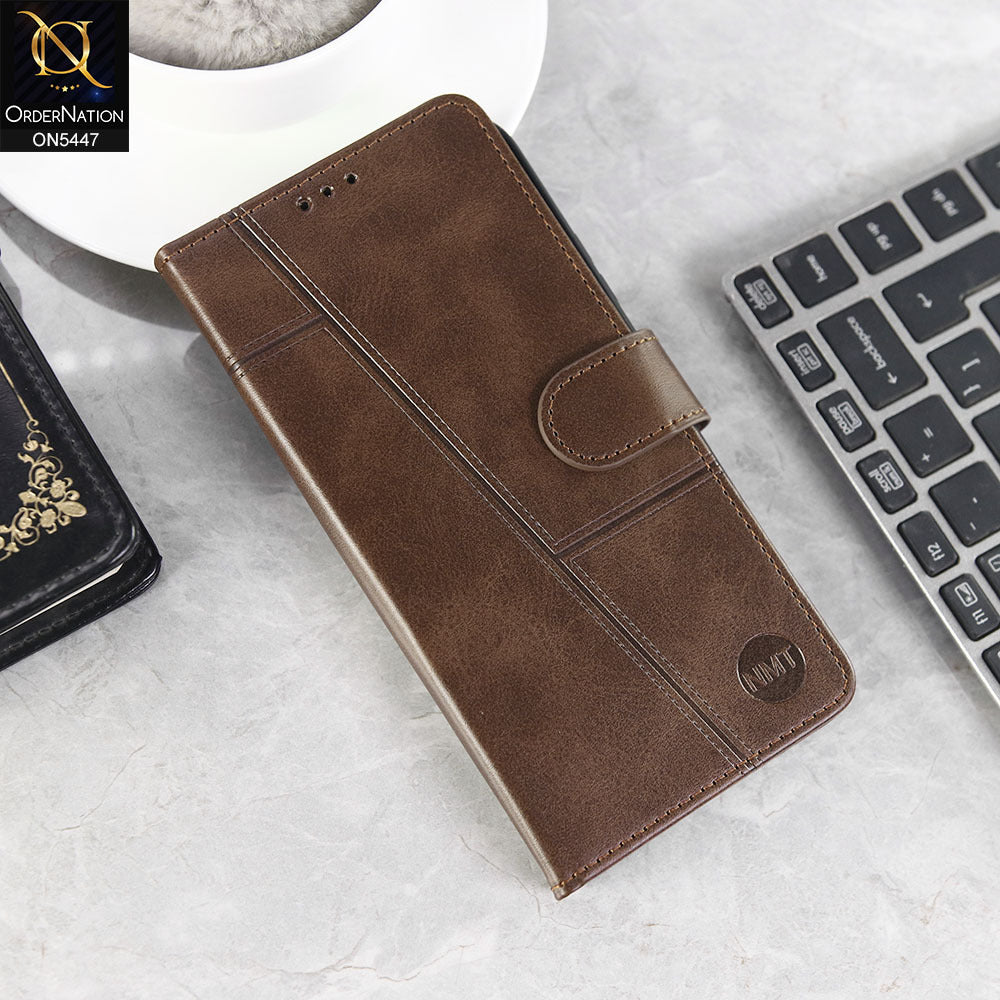VIVO V60 Lite Cover - Dark Brown - Premium Leather Megantic Flip Book Covers With Card Holding Option