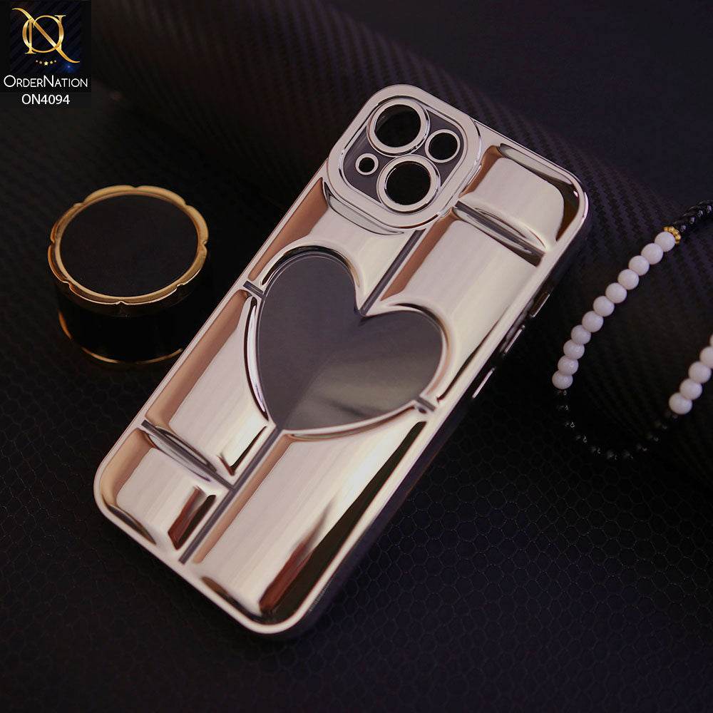 iPhone 13 - Silver - Electroplating 3D Hollow Love Heart Soft Case - Futurestore.pk