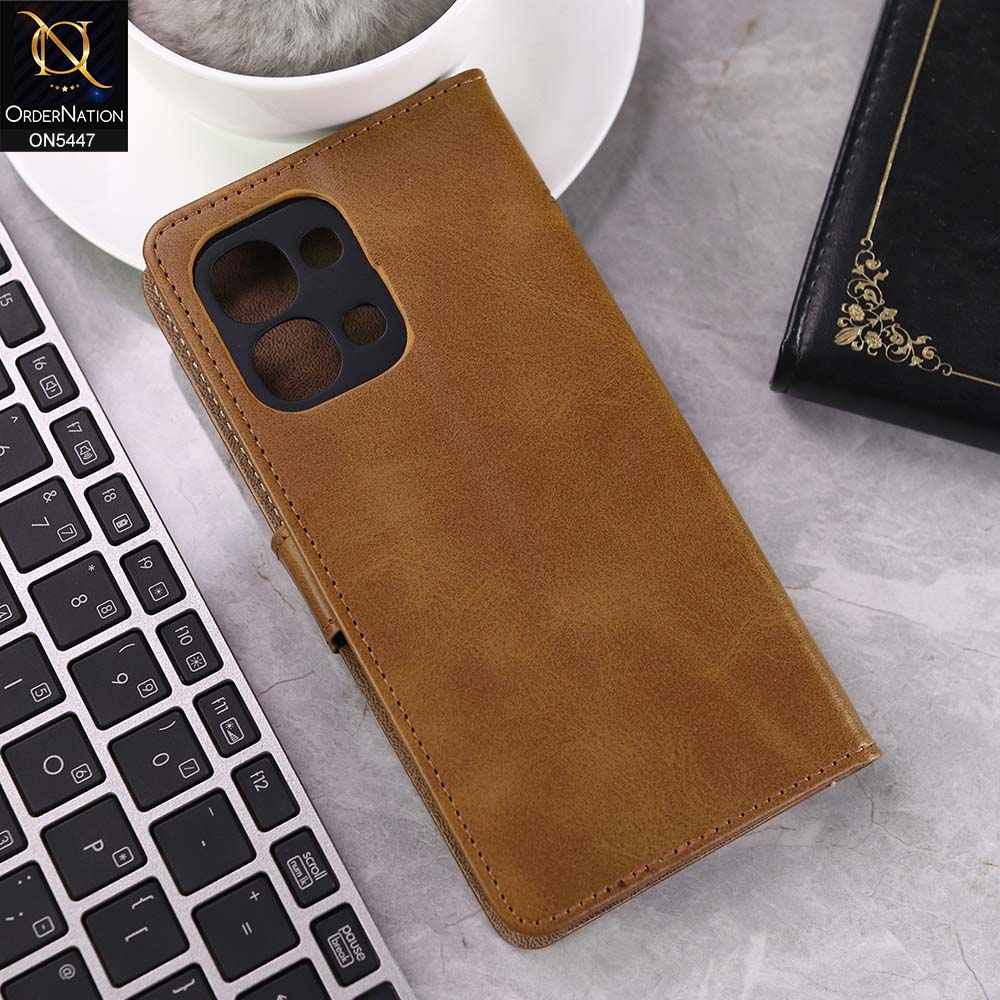 Oppo A6 Pro 5G Cover - Light Brown - Premium Leather Megantic Flip Book Covers With Card Holding Option IMG_6314 Oppo A6 Pro 5G