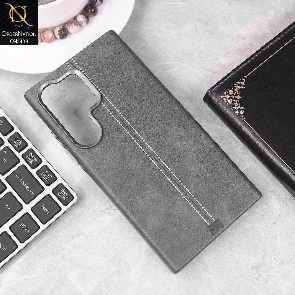 Samsung Galaxy S24 Ultra Cover - Gray - Premium Pu Leather Liner With Metal Camera Ring Case