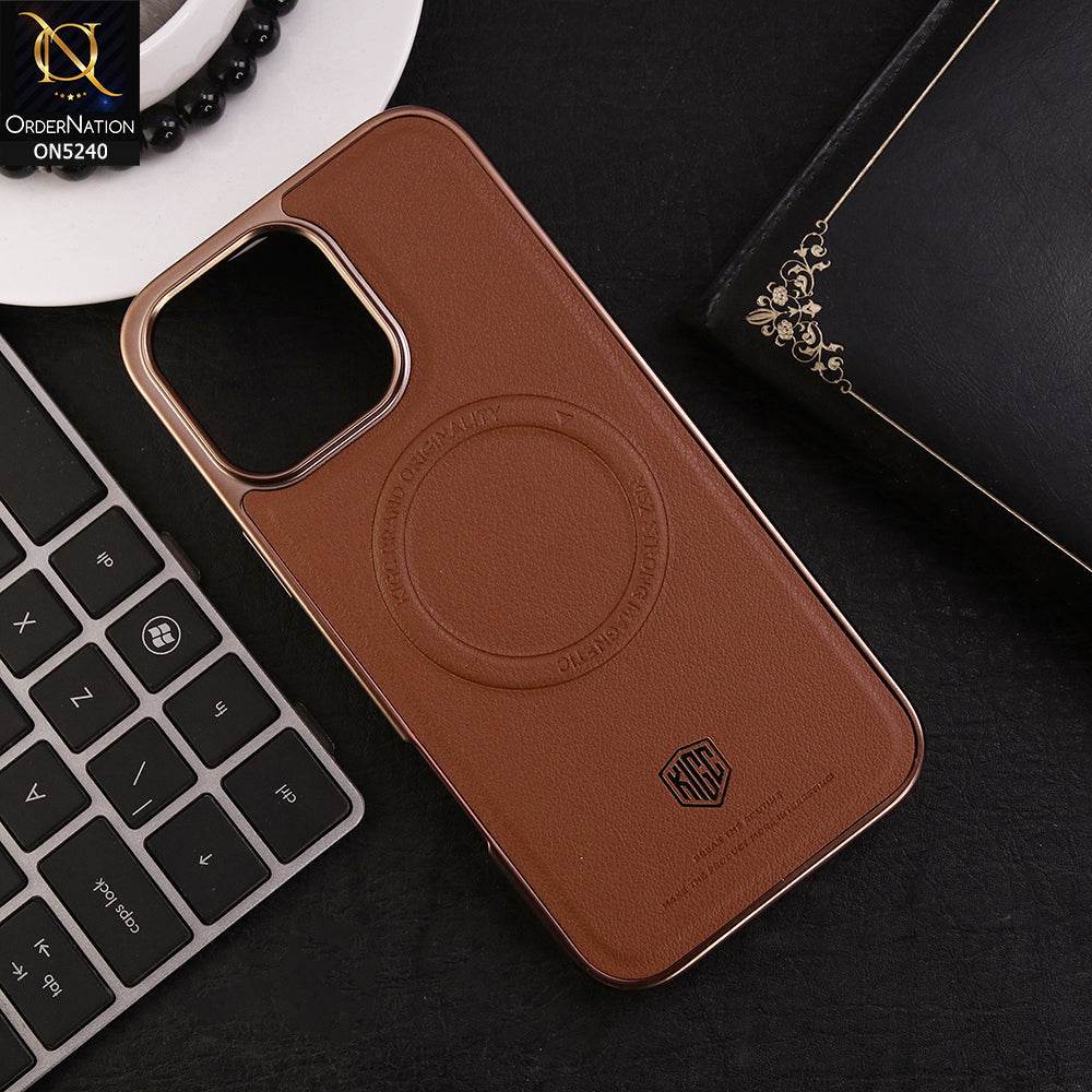 iPhone 16 Pro Max Cover - Brown - Leather Phone Case Magnetic Luxury Business Leather Phone Cover support Wireless Charging - Futurestore.pk