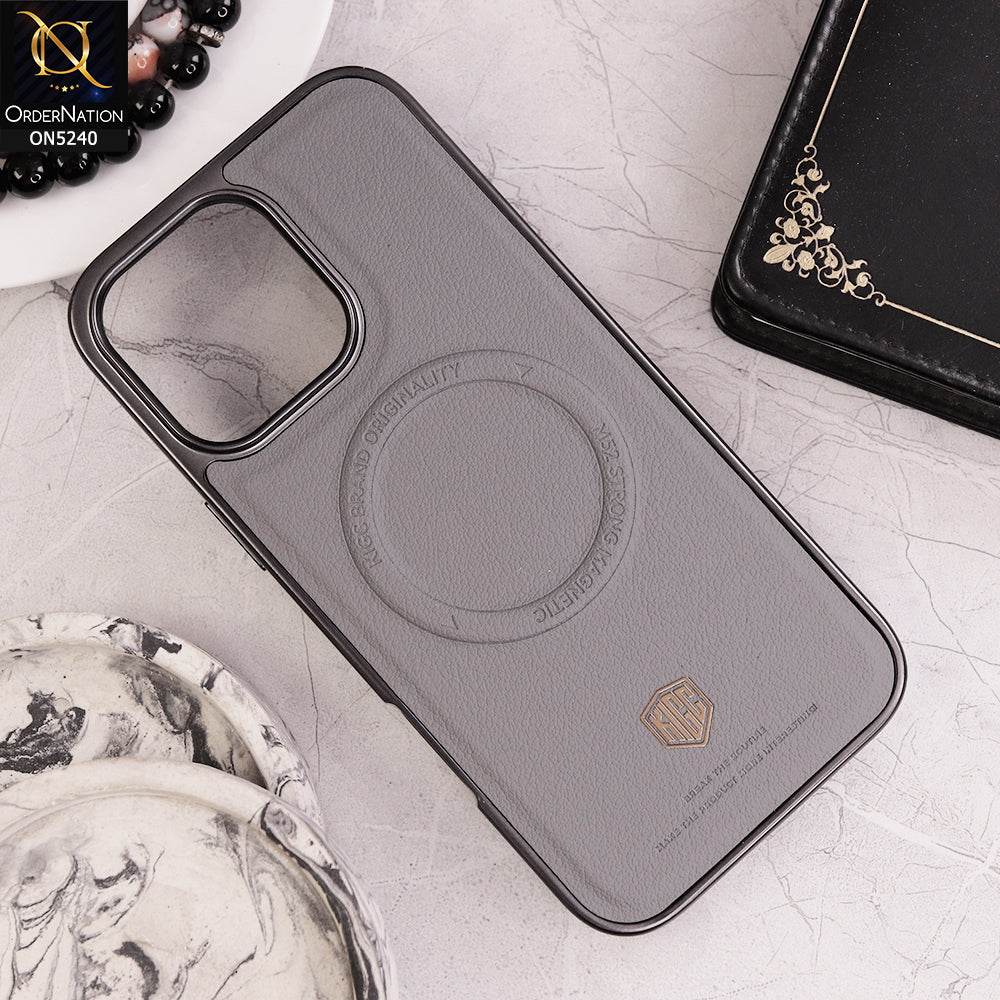 iPhone 16 Pro Max Cover - Gray - Leather Phone Case Magnetic Luxury Business Leather Phone Cover support Wireless Charging - Futurestore.pk