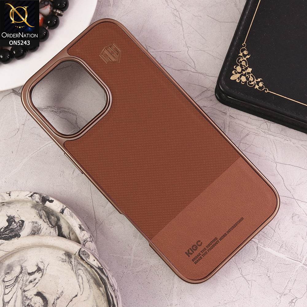 iPhone 16 Pro Max Cover - Brown - KIGC Leather Texture Phone Case Luxury Business Leather Phone Cover - Futurestore.pk