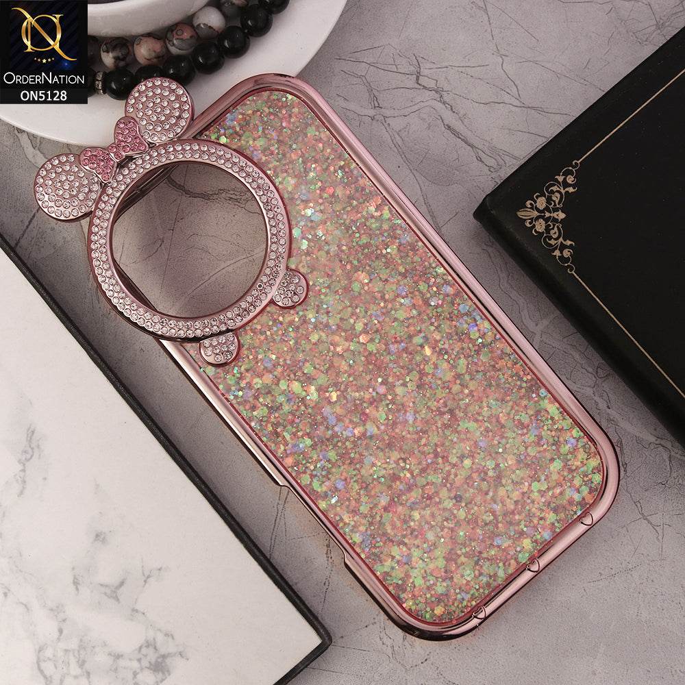 iPhone 16 Pro Max Cover - Pink - New Shiny Rhinestones Round Camera Ring Bling Glitter Soft Silicon Case (Glitter Does Not Move) - Futurestore.pk