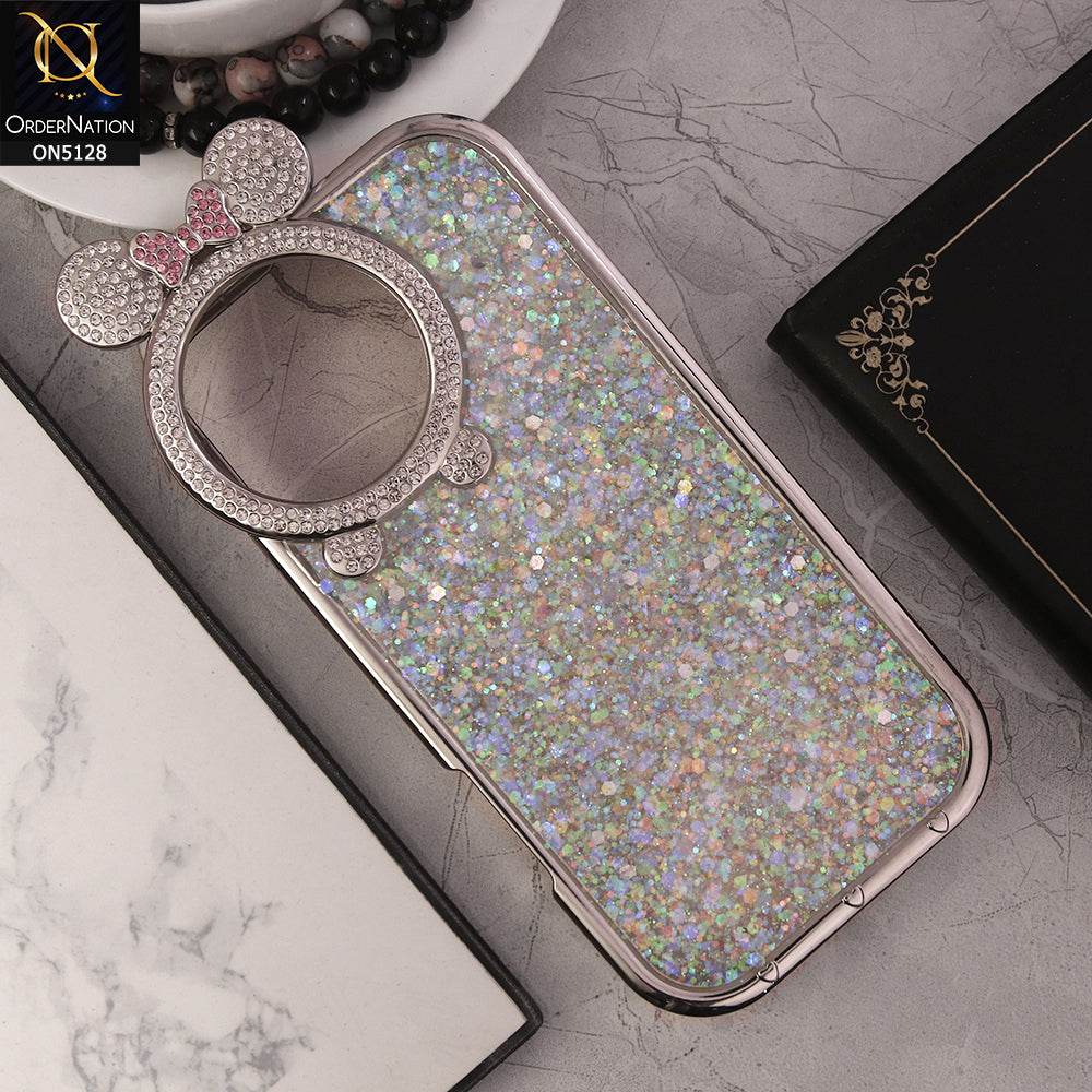 iPhone 16 Pro Max Cover - Silver - New Shiny Rhinestones Round Camera Ring Bling Glitter Soft Silicon Case (Glitter Does Not Move) - Futurestore.pk