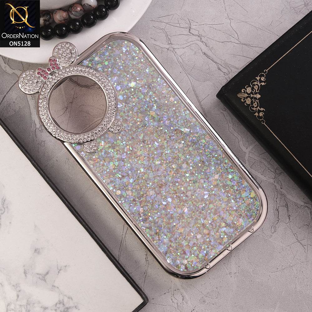 iPhone 13 Cover - Silver - New Shiny Rhinestones Round Camera Ring Bling Glitter Soft Silicon Case (Glitter Does Not Move) - Futurestore.pk
