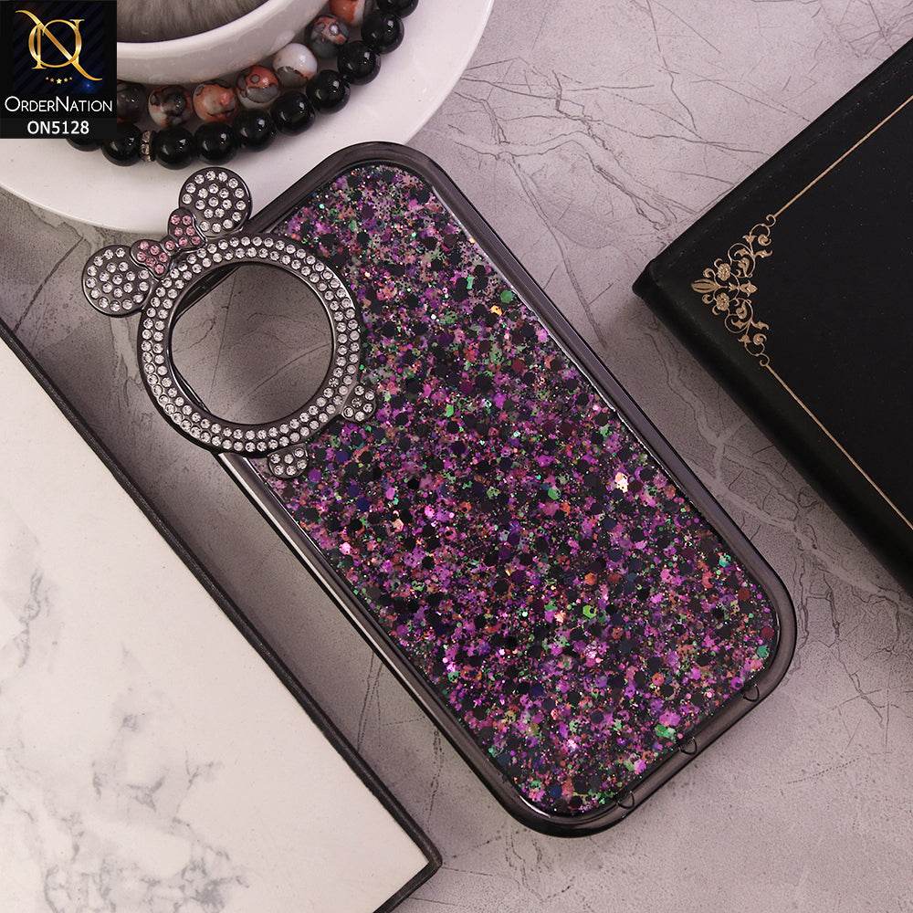 iPhone 13 Cover - Purple - New Shiny Rhinestones Round Camera Ring Bling Glitter Soft Silicon Case (Glitter Does Not Move) - Futurestore.pk