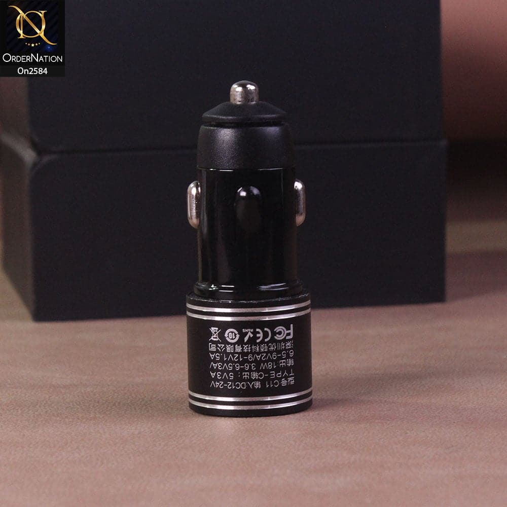 Black - Uffens C11 Qualcomm Quick Car Charger 3.0 Usb & Type C