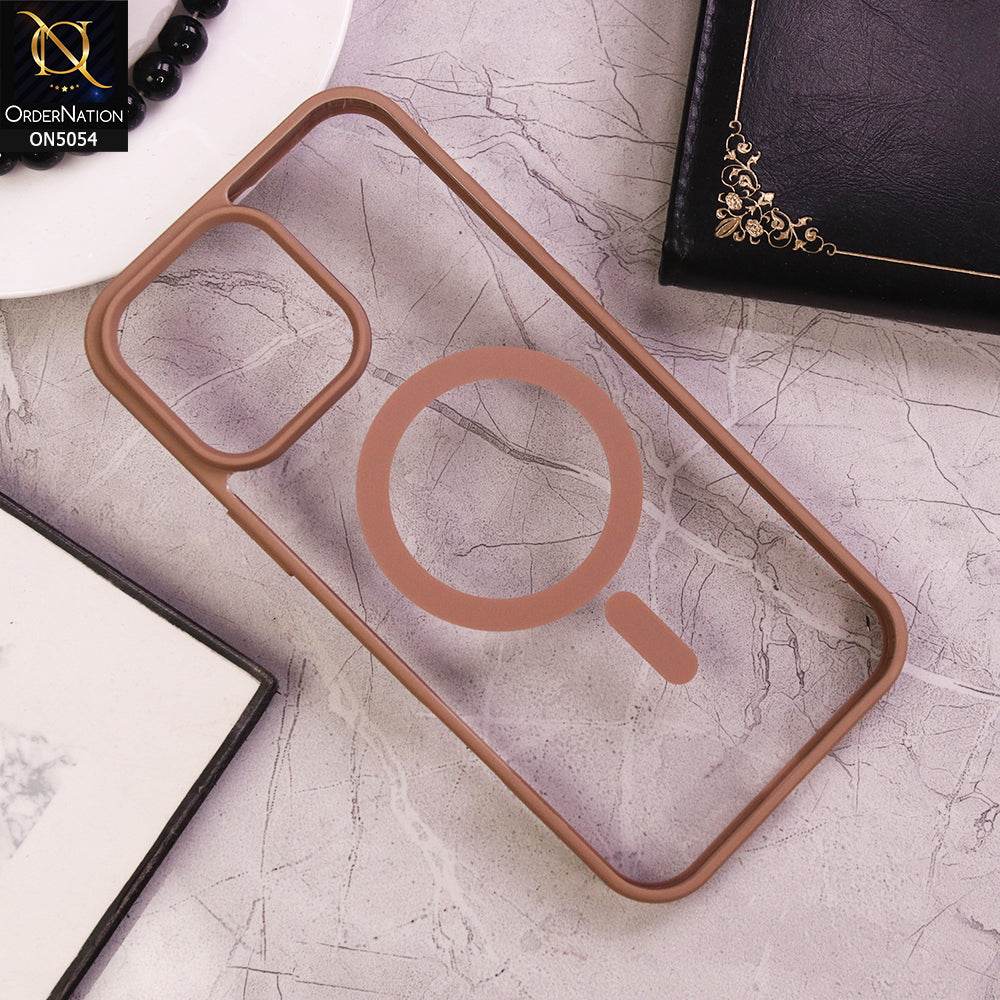 iPhone 16 Pro Max Cover - Desert Titanium - New Clear Transparent Back Magnetic Magsafe Candy Color Soft Borders Case - Futurestore.pk