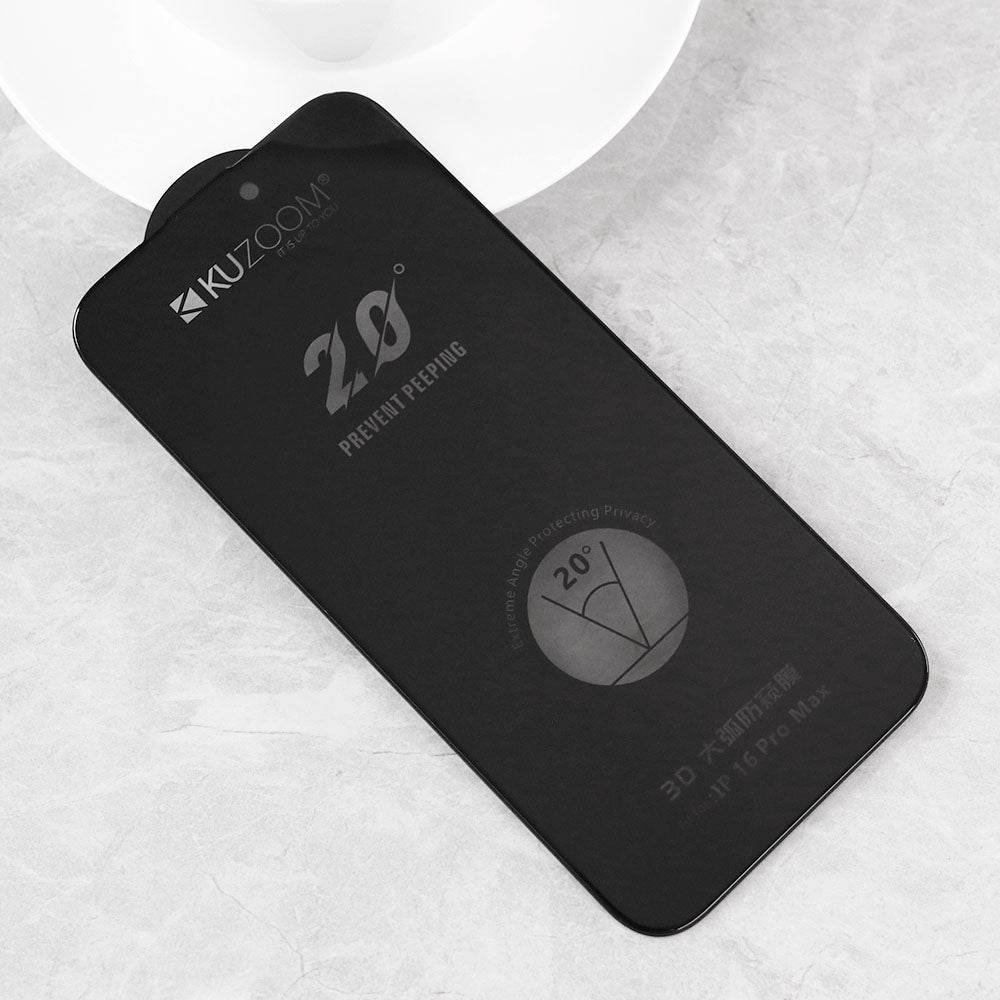 Iphone 16 Pro Max Screen Protector - Black - Kuzoom 20 Degree Vision Dust Proof Privay Glass Tempered - Futurestore.pk