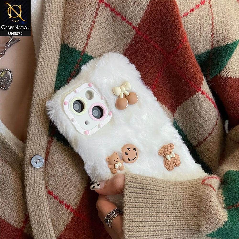 iPhone 13 Cover - White - New Trendy Plush Warm Fluffy Soft Borders Case with Camera Protection