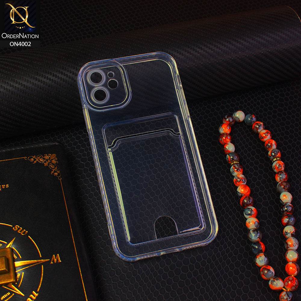iPhone 11 Cover - Transparent - Soft 4D Design Smart Pocket Card Holder Transparent Clear Soft Case - Futurestore.pk