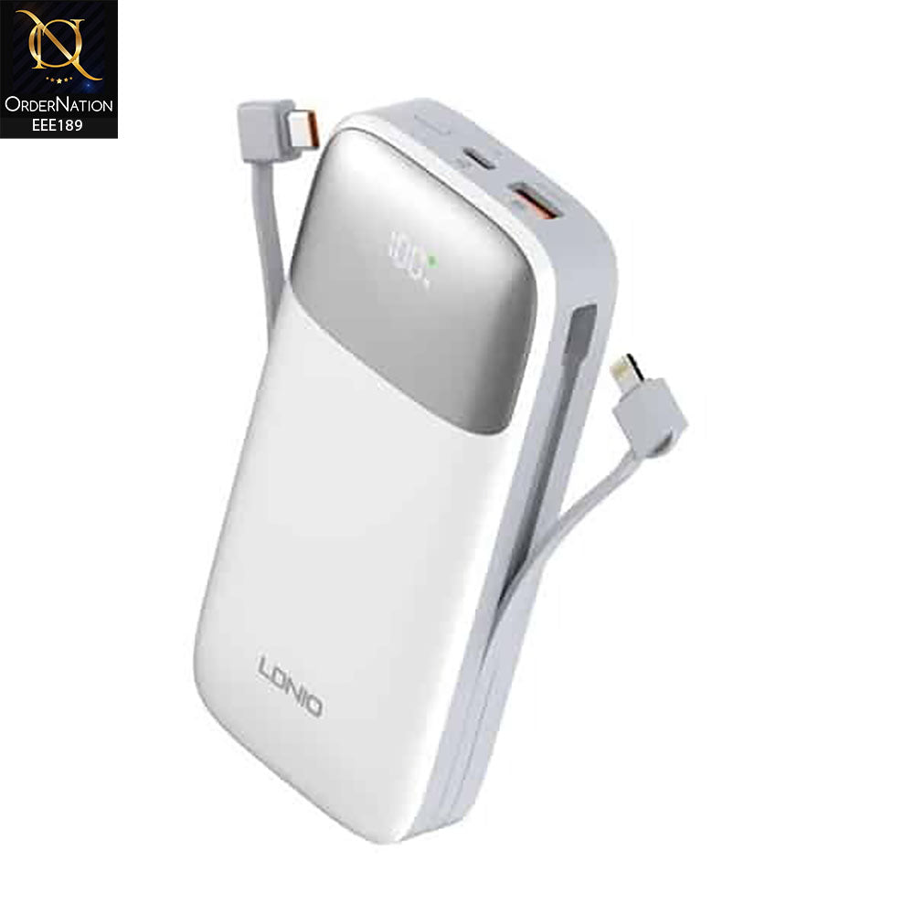 LDNIO PQ20 20000mAH Type-C 22.5W - Lightning Cable 20W PD+QC3.0+SCP Fast Charging Power Bank - White