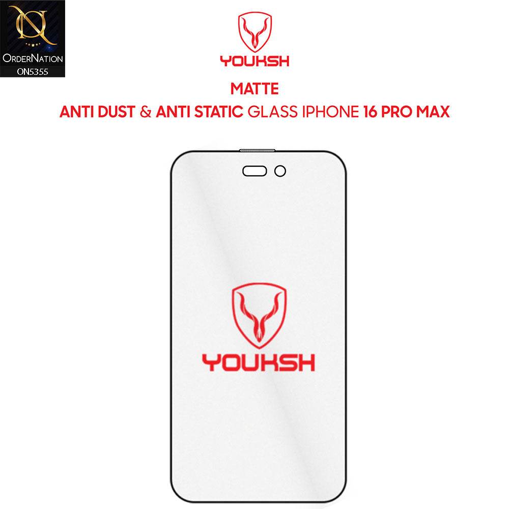 iPhone 16 Pro Max Screen Protector - Transparent - Youksh Matte Anti Dust Glass Screen Protector - Futurestore.pk