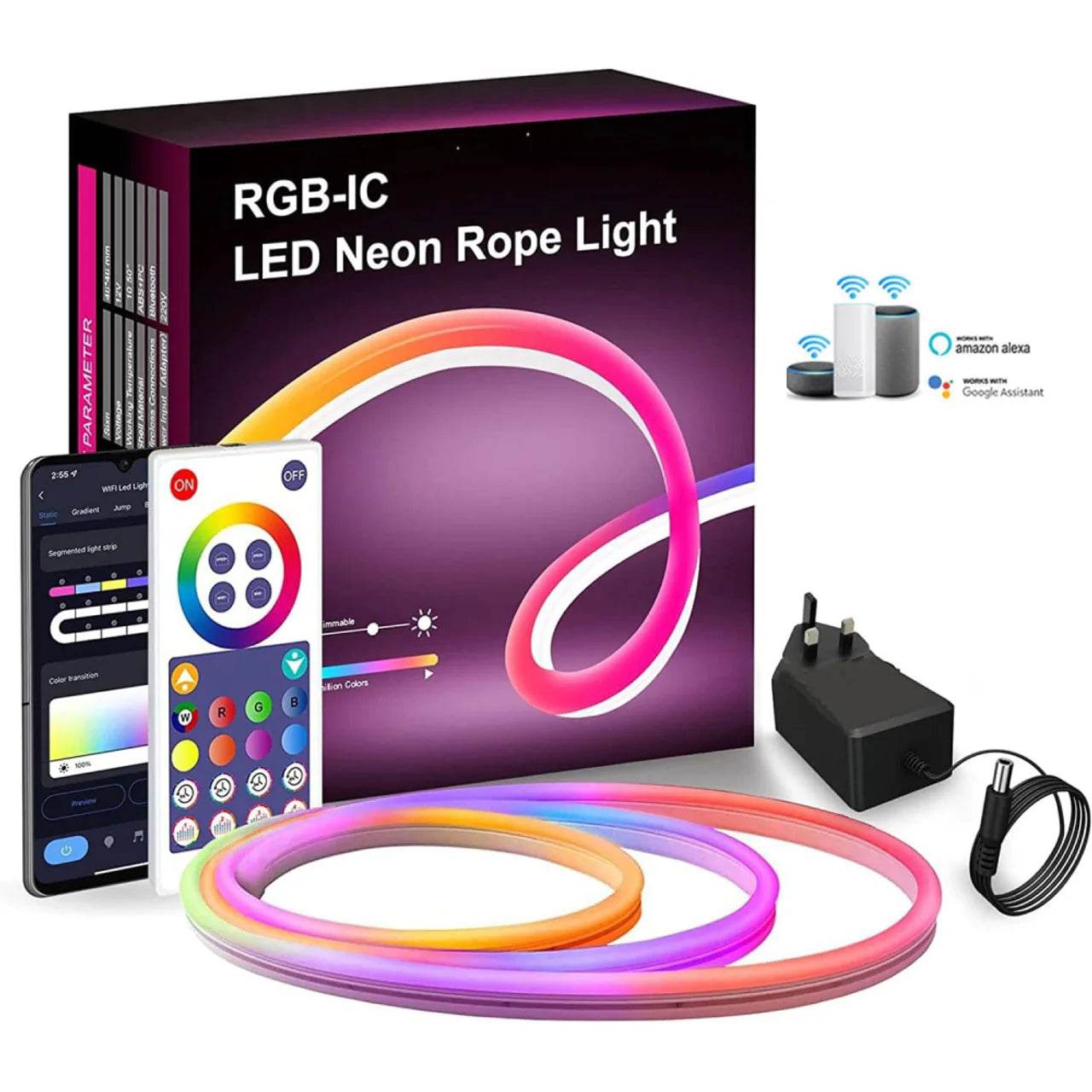 5-Meter Multicolor LED Neon Light  Remote & Mobile Control for Customizable Decor - Futurestore.pk