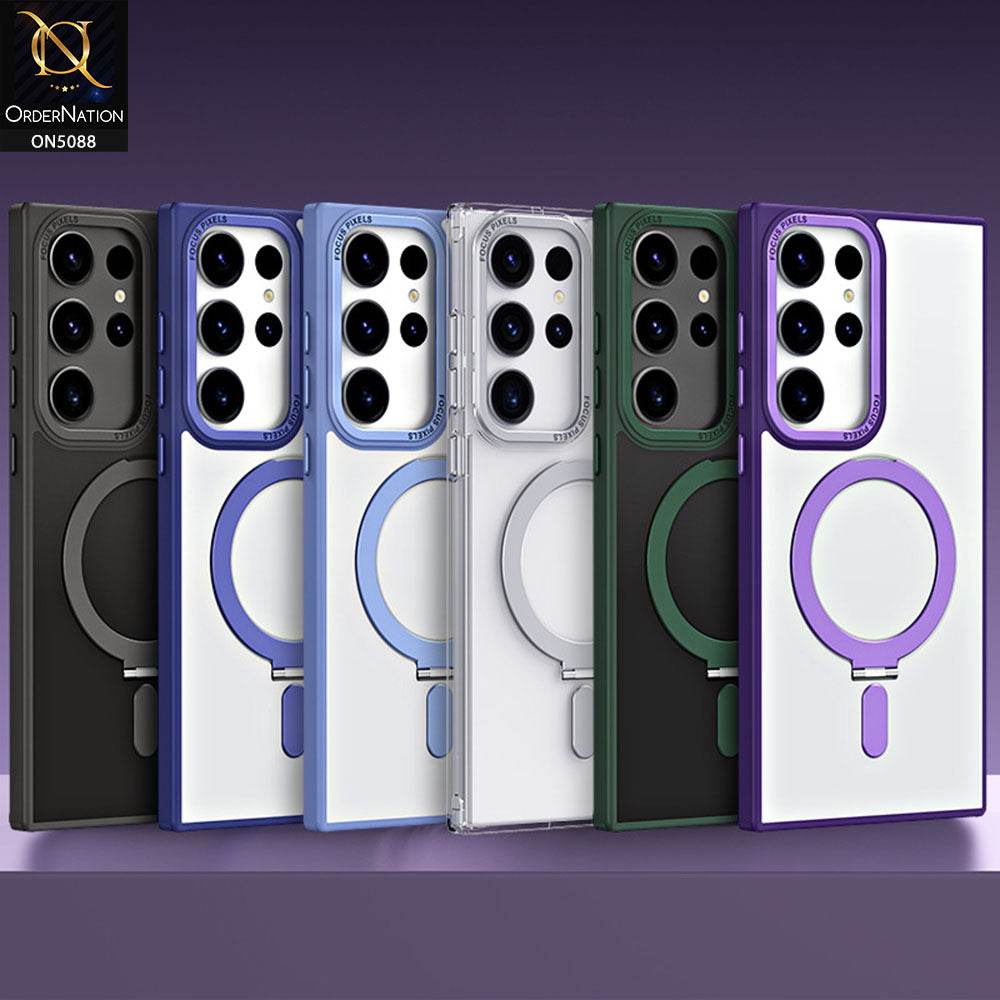 Samsung Galaxy S24 Ultra Cover - Purple - New Translucent Alloy Bracket Magnatic Holder Magsafe Soft Borders Shell Case