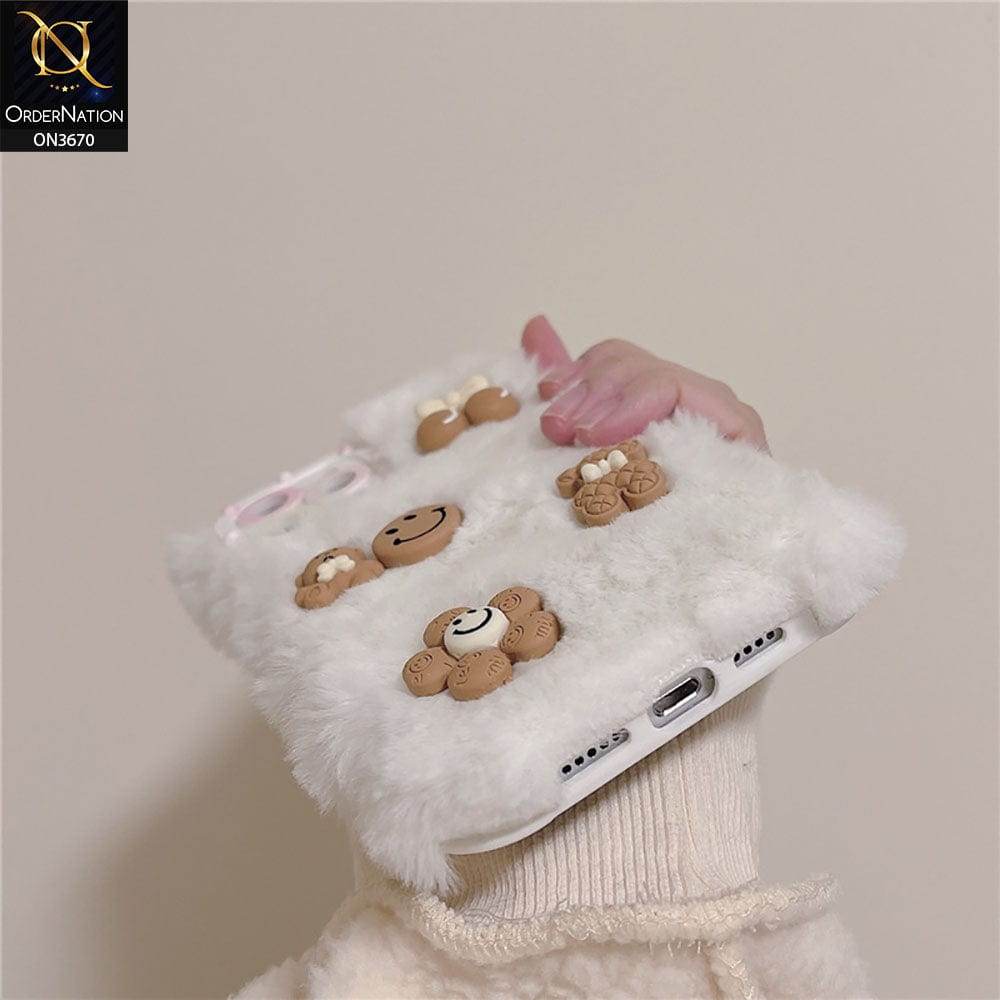 iPhone 13 Cover - White - New Trendy Plush Warm Fluffy Soft Borders Case with Camera Protection