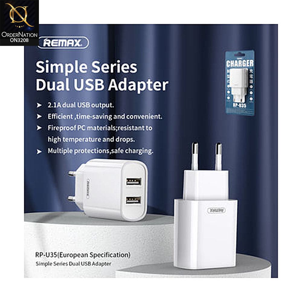 White - REMAX Simple Series Dual USB Adapter RP-U35