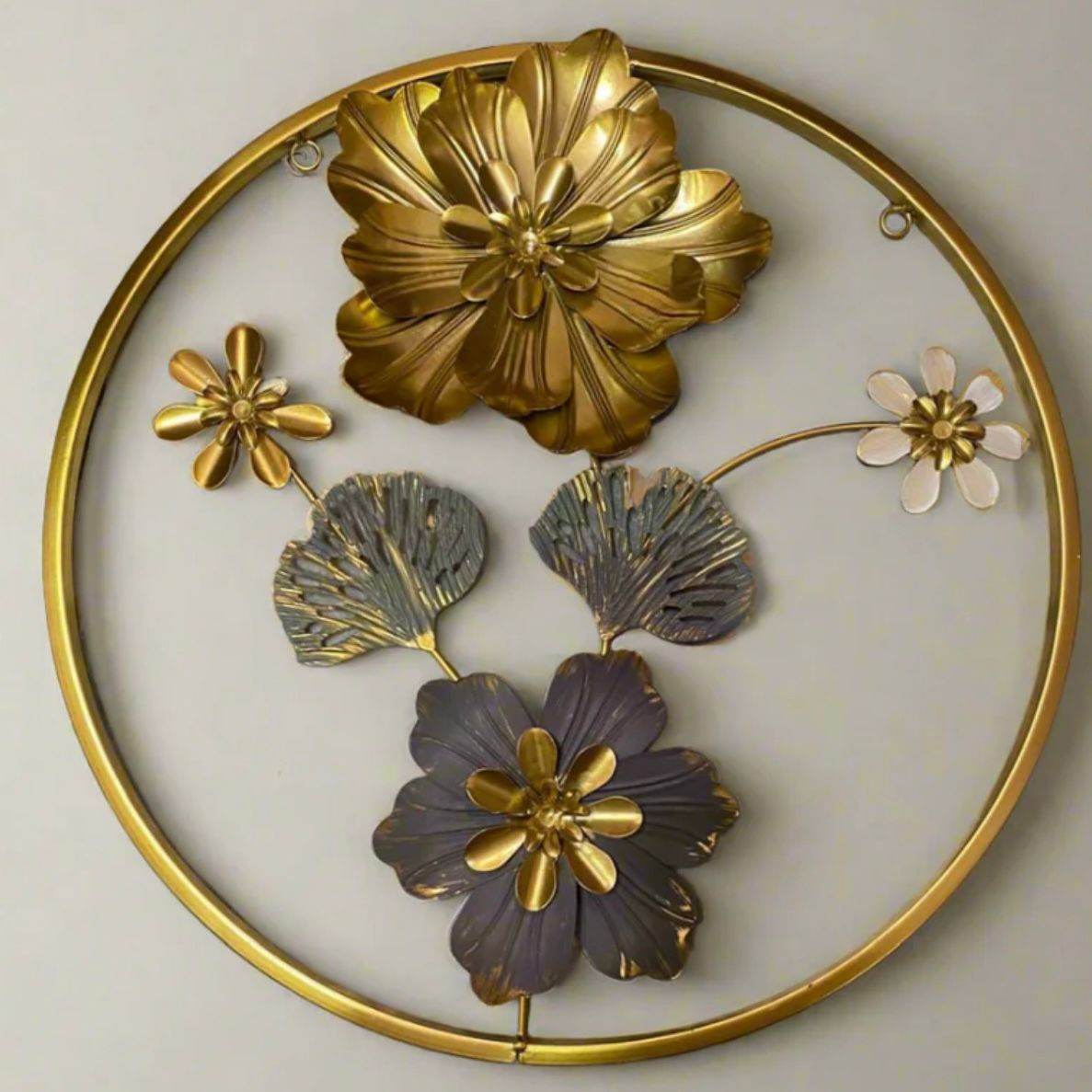 Round Golden Metal Flower Frame  Elegant Imported Decorative Wall Art - Futurestore.pk