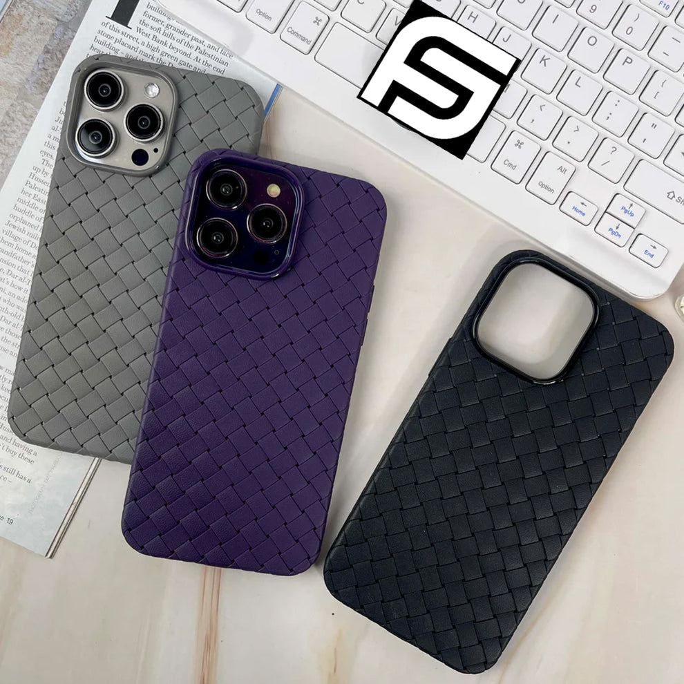 Available in All Iphone Models New Woven Design Leather Feel Soft TPU Case