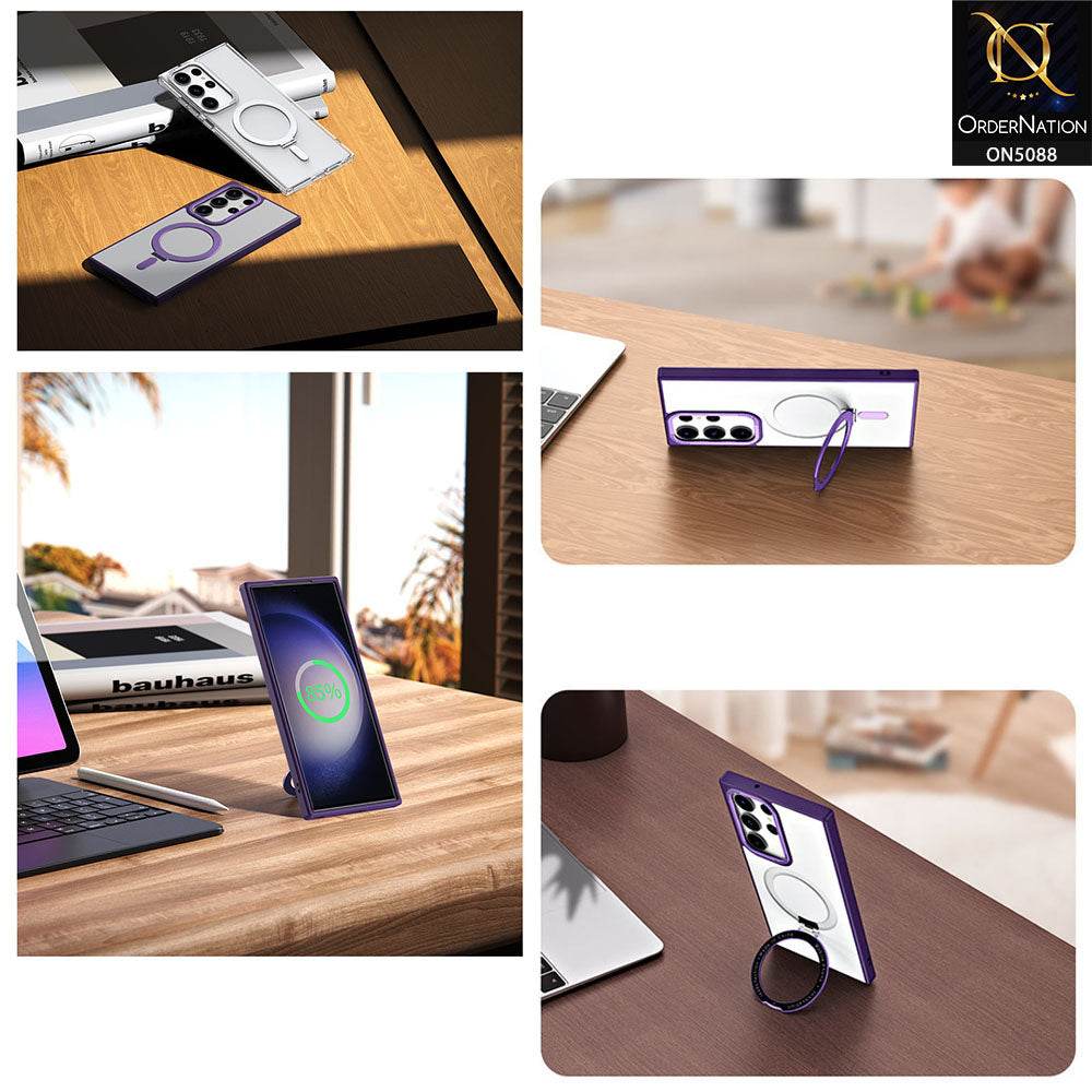 Samsung Galaxy S24 Ultra Cover - Black - New Translucent Alloy Bracket Magnatic Holder Magsafe Soft Borders Shell Case