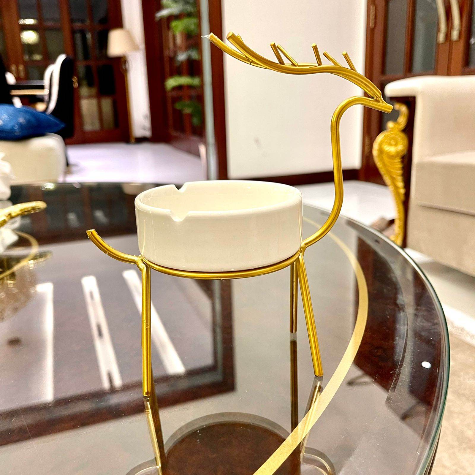 METALLIC GOLDEN GAZELLE STYLE ASH TRAY DECOR FOR TABLE AND HOME - Futurestore.pk