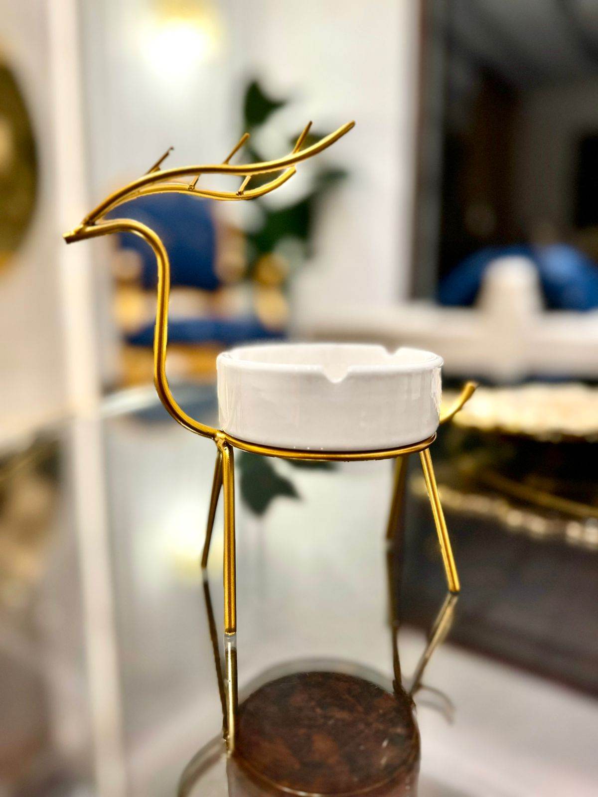 METALLIC GOLDEN GAZELLE STYLE ASH TRAY DECOR FOR TABLE AND HOME - Futurestore.pk