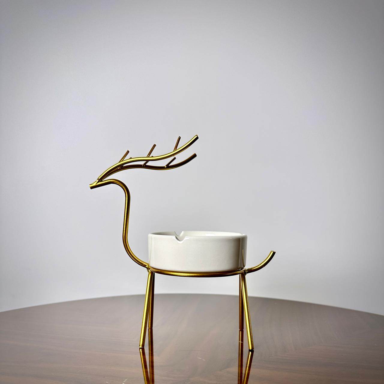 METALLIC GOLDEN GAZELLE STYLE ASH TRAY DECOR FOR TABLE AND HOME - Futurestore.pk
