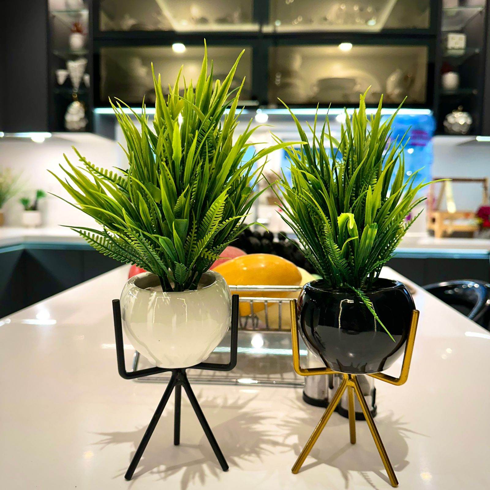 Luxury Ceramic Planters with Metal Stands - Futurestore.pk
