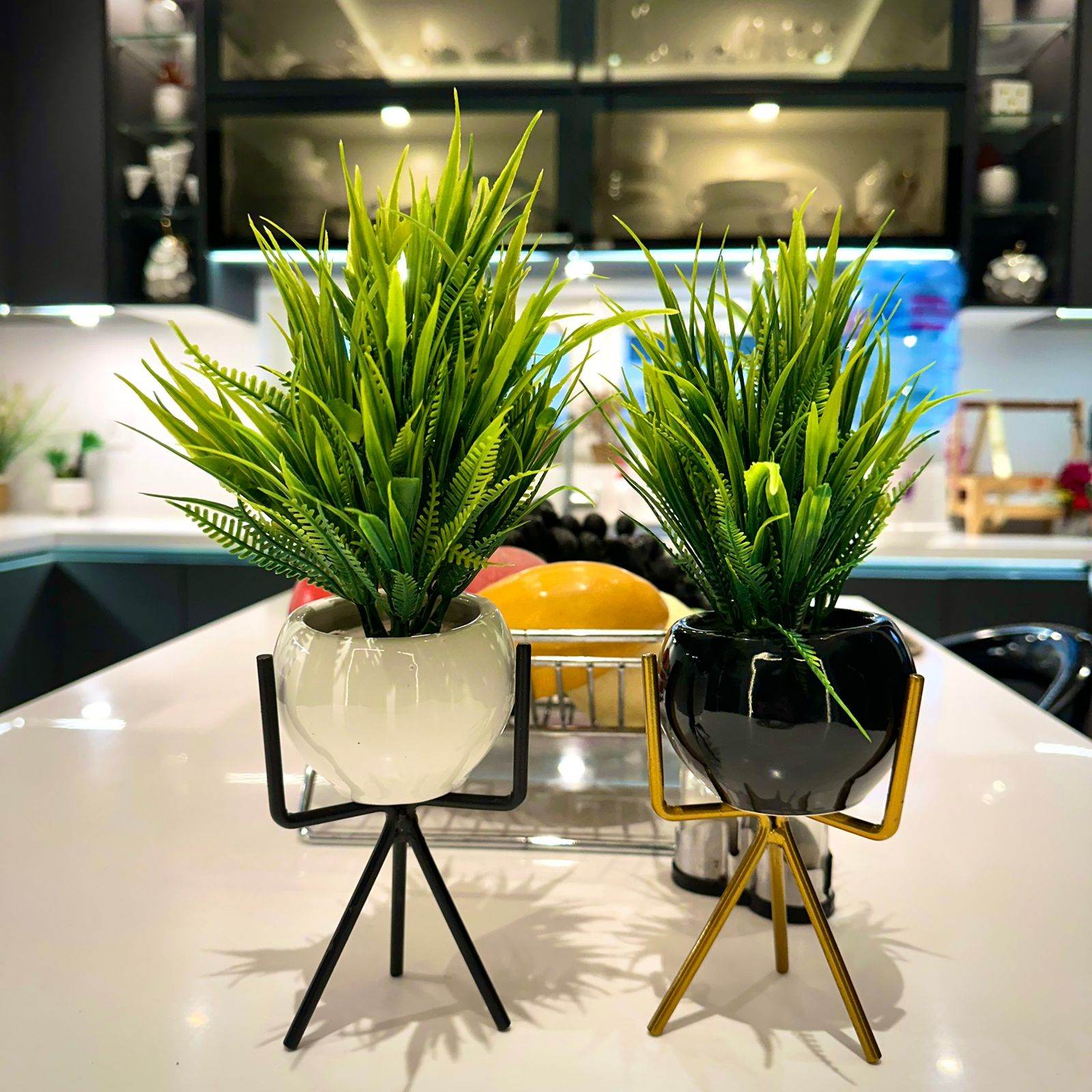 Luxury Ceramic Planters with Metal Stands - Futurestore.pk