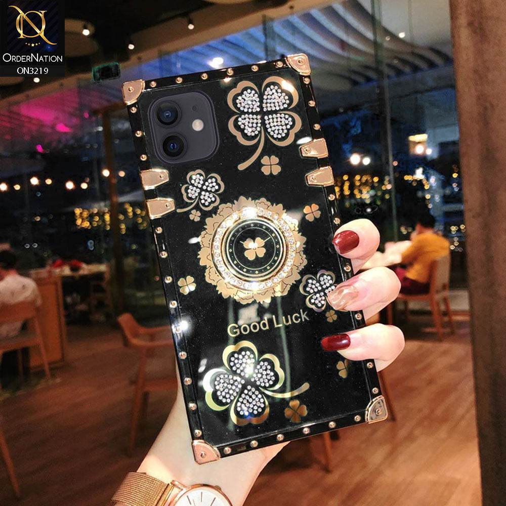 iPhone 11 Cover - Black - Square Bling Diamond Glitter Soft TPU Trunk Case with Ring Holder - Futurestore.pk