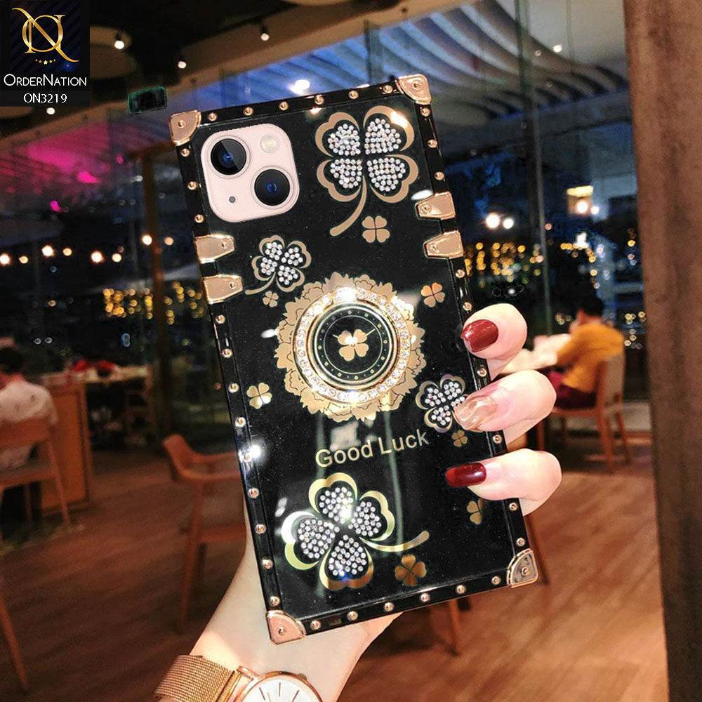 iPhone 13 Cover - Black - Square Bling Diamond Glitter Soft TPU Trunk Case with Ring Holder - Futurestore.pk