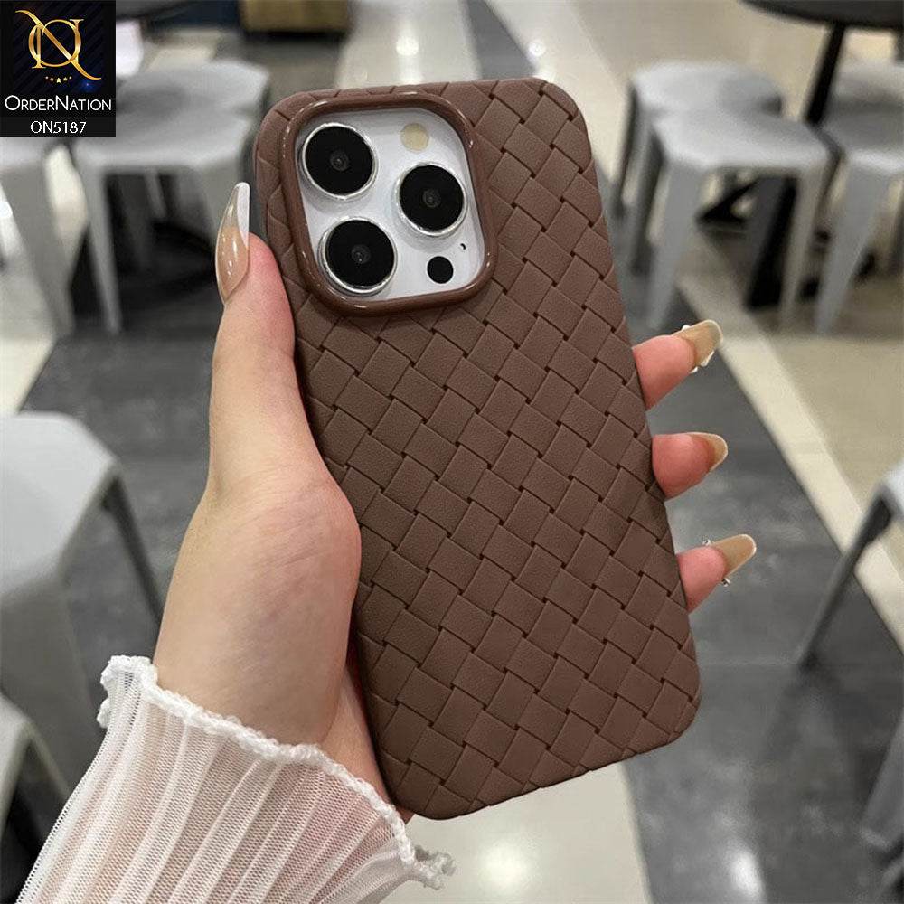 iPhone 16 Pro Max Cover - Brown - New Woven Design Leather Feel Soft TPU Case - Futurestore.pk