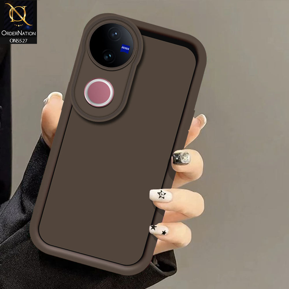 vivo V50 Cover - Brown -Soft Silicone Case With Round Bumper Matte TPU Shockproof Cover