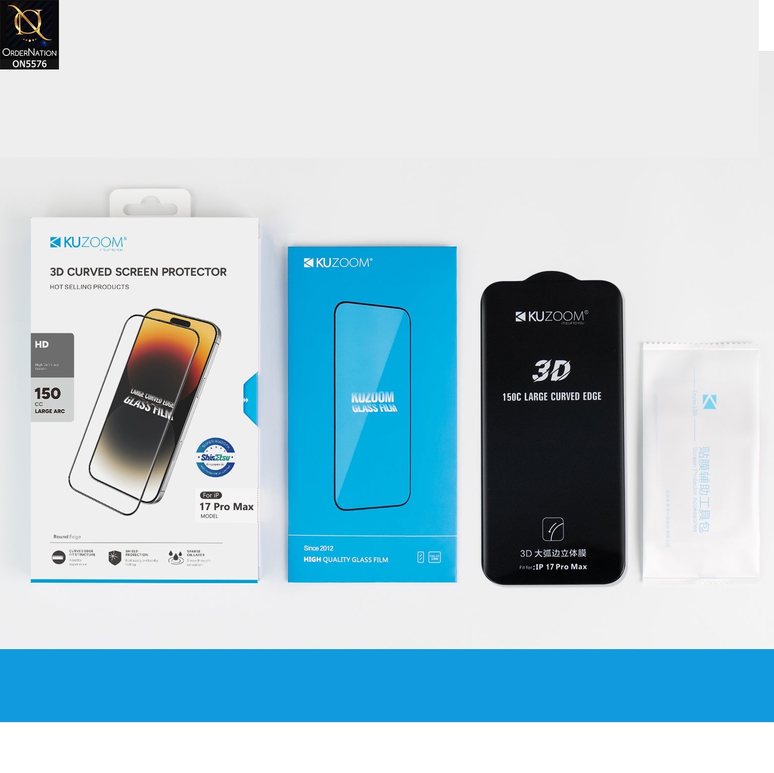 iPhone 17 Pro Max Screen Protector - Transparent - Kuzoom 3D Curved Full Screen Protector Glass