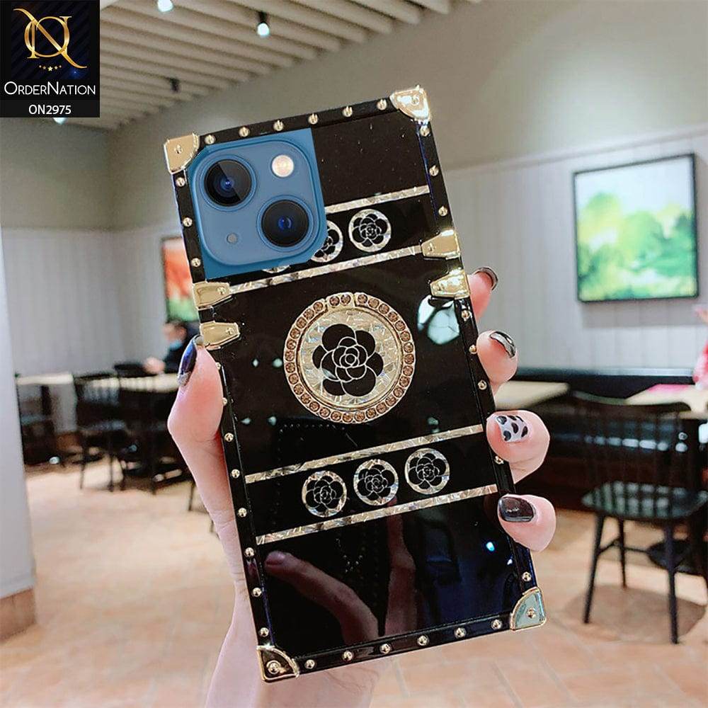 iPhone 13 Cover - Design1 - 3D illusion Gold Flowers Soft Trunk Case With Ring Holder - Futurestore.pk