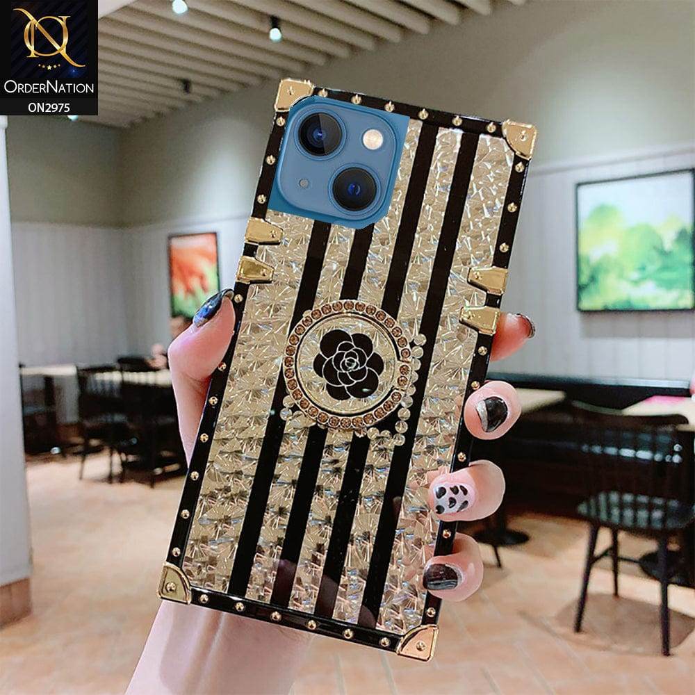 iPhone 13 Cover - Design2 - 3D illusion Gold Flowers Soft Trunk Case With Ring Holder - Futurestore.pk