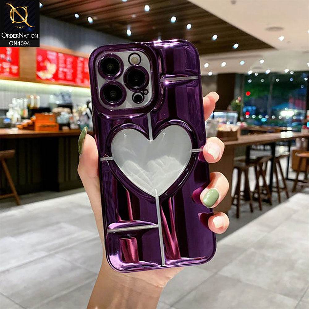 iPhone 13 - Purple - Electroplating 3D Hollow Love Heart Soft Case