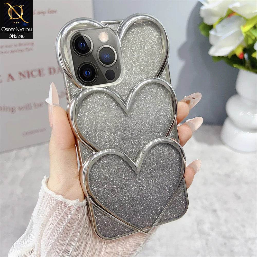 iPhone 16 Pro Max Cover - Black - New Trendy 3D Heart Gradient Bling Glitter Electroplating Borders Soft Case - (Glitter Does Not Move) - Futurestore.pk