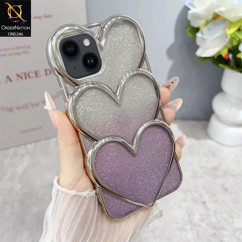iPhone 13 Cover - Purple - New Trendy 3D Heart Gradient Bling Glitter Electroplating Borders Soft Case - (Glitter Does Not Move)