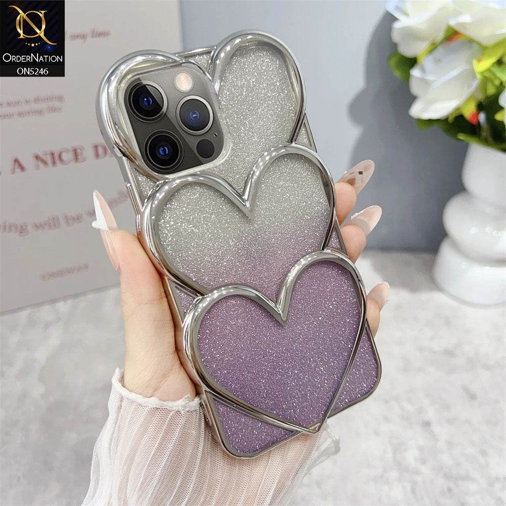 iPhone 16 Pro Max Cover - Purple - New Trendy 3D Heart Gradient Bling Glitter Electroplating Borders Soft Case - (Glitter Does Not Move)