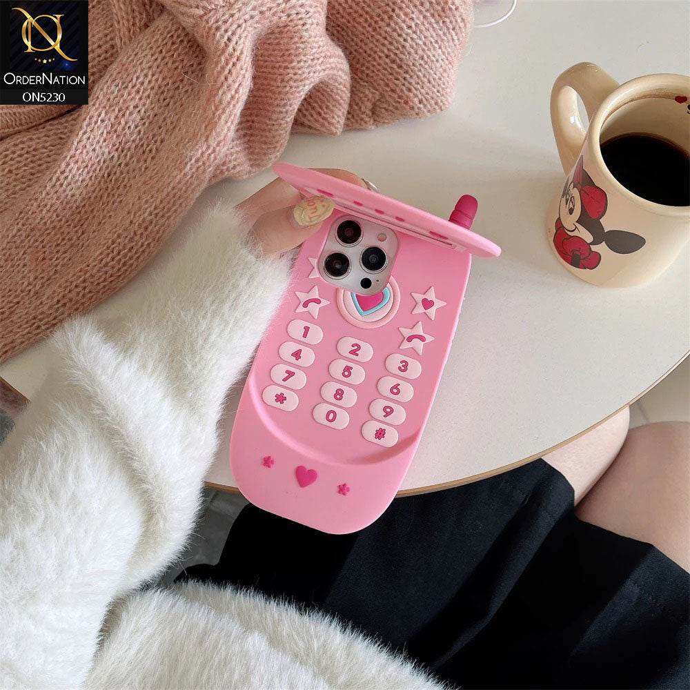 iPhone 13 Cover - Pink - Cute 3D Retro Mirror Flip Phone Style Soft Silicone Case - Futurestore.pk